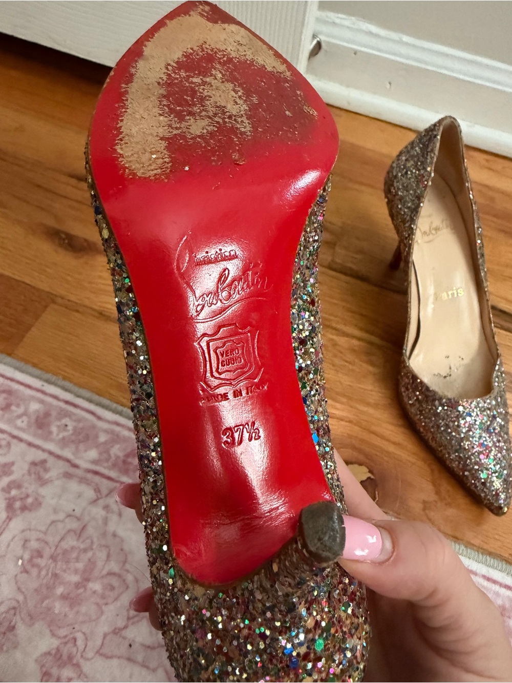 Vintage Christian Louboutin Multicolor Glitter Pointed-Toe Pumps - Picture 9 of 10